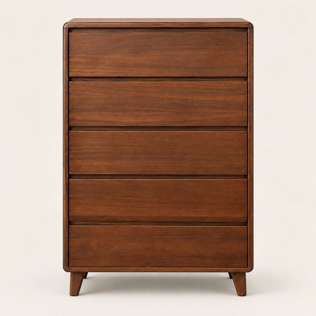 Chiffonnier 5 tiroirs noyer, 80 × 45 × 116 cm, vue de face