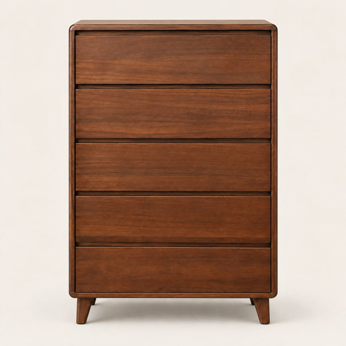 Chiffonnier 5 tiroirs noyer, 80 × 45 × 116 cm, vue de face