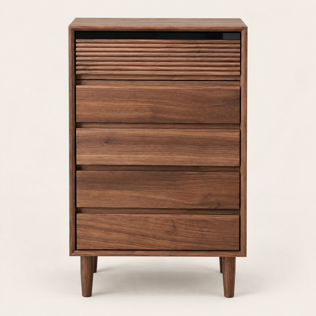 Chiffonnier noyer 5 tiroirs, 60 × 40 × 95 cm, vue de face