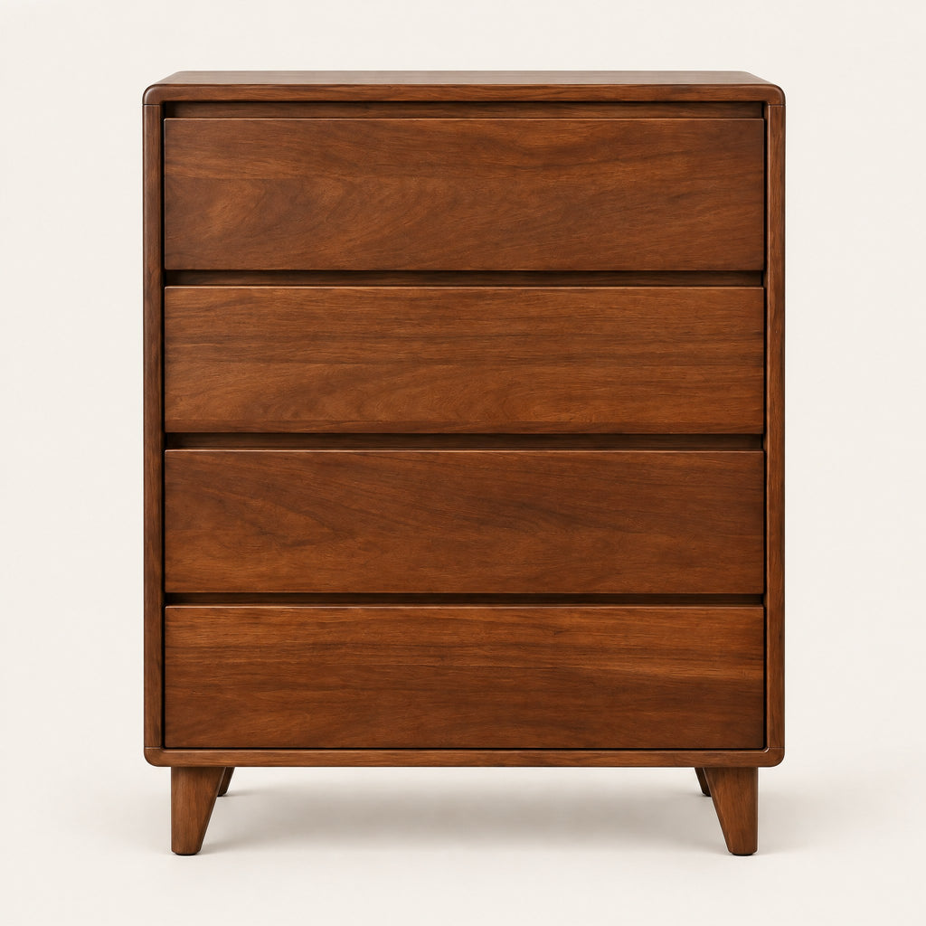 Commode 4 tiroirs noyer, 80 × 45 × 96 cm, vue de face