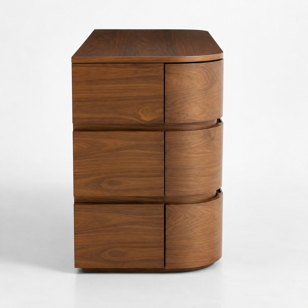 Commode arrondie noyer, vue de côté