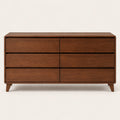 Commode basse 6 tiroirs noyer, 156 cm, vue de face