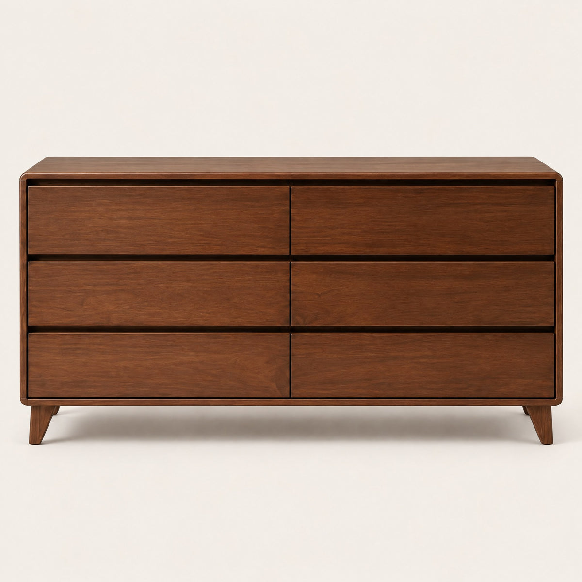 Commode basse 6 tiroirs noyer, 156 cm, vue de face