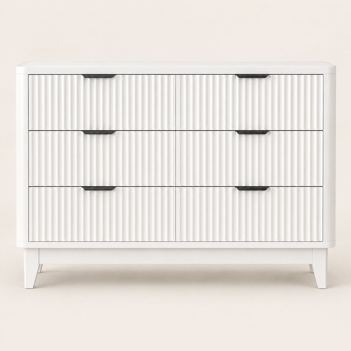 Commode blanche cannelée 6 tiroirs, vue de face
