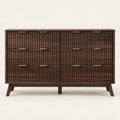 Commode cannelée 6 tiroirs noyer foncé, pieds compas, vue de face