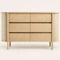 Commode chêne 6 tiroirs, côtés arrondis en cannage, vue de face