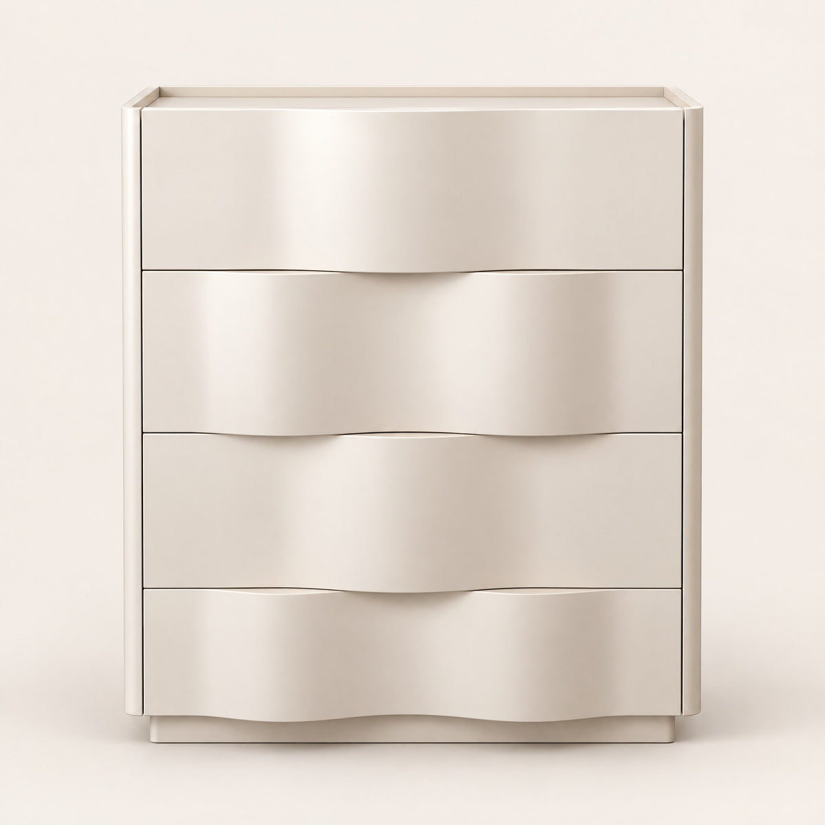 Commode crème 4 tiroirs, façades ondulées, vue de face
