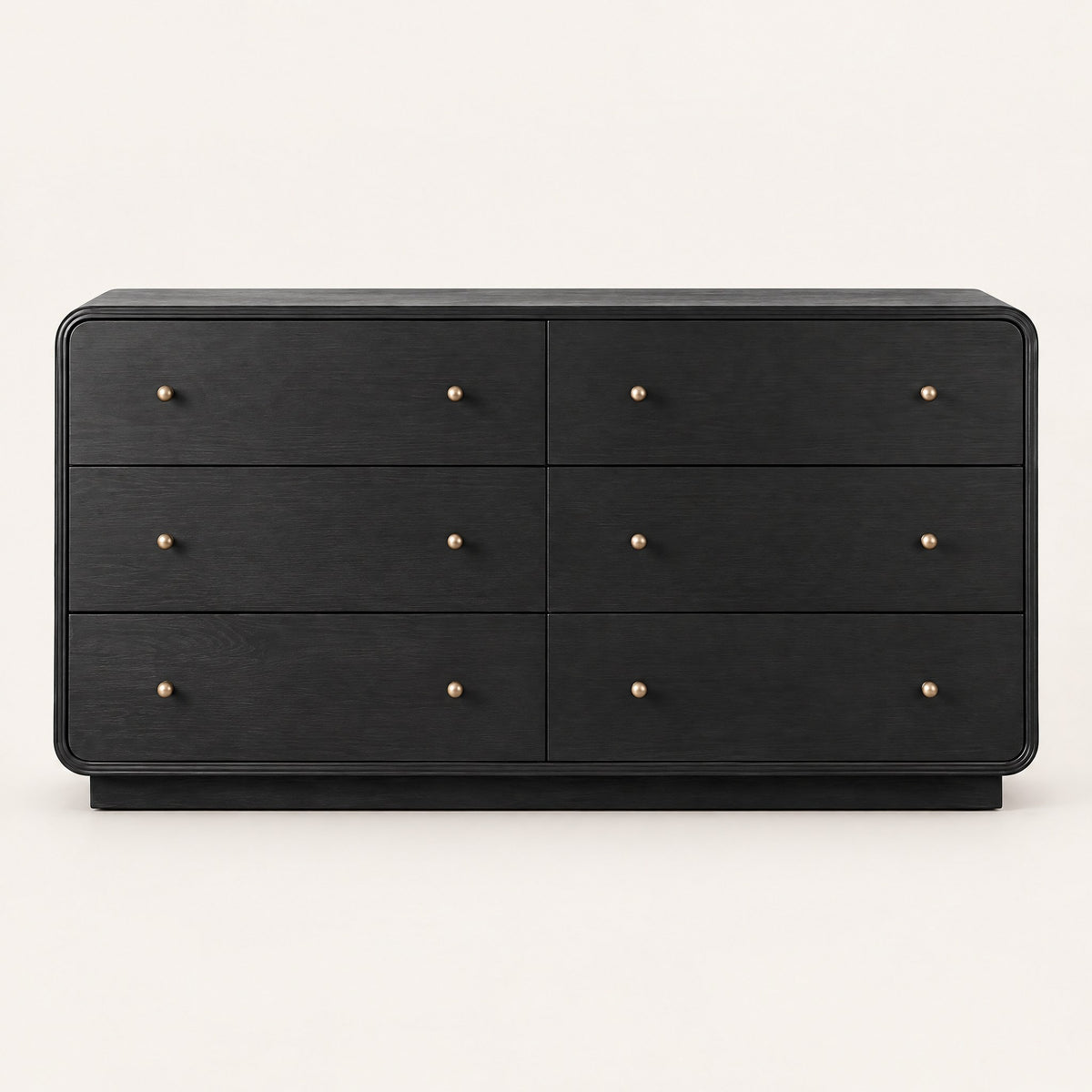 Commode noire 6 tiroirs, bords arrondis, vue de face