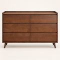Commode vintage 6 tiroirs noyer, poignées intégrées, vue de face
