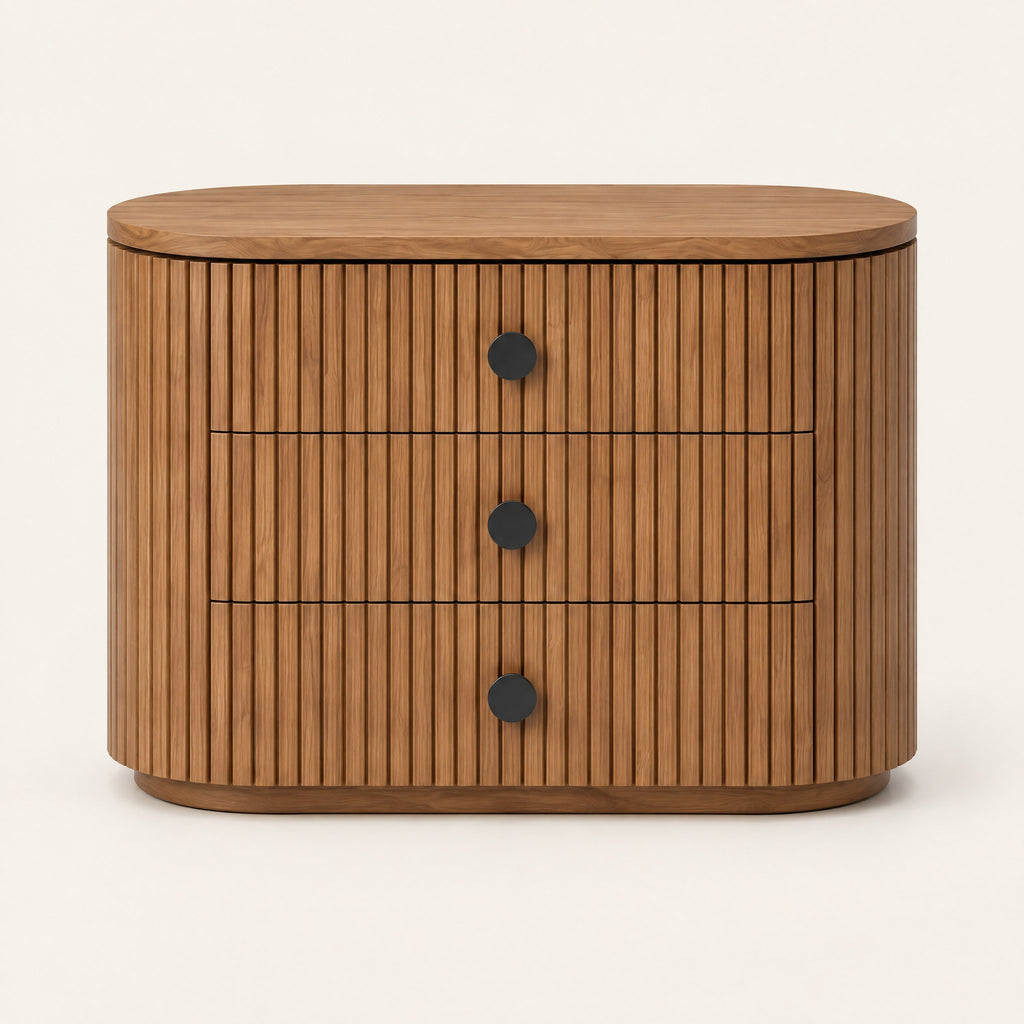 Petite commode ovale cannelée 3 tiroirs, vue de face
